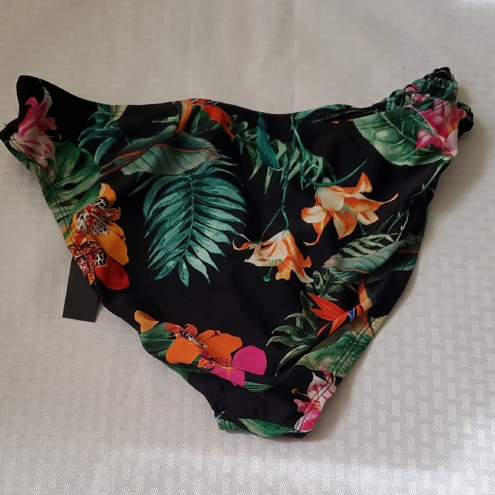 Nwt Ashley Graham Green and Orange Tropical Bikini Bottoms with Braided Sides